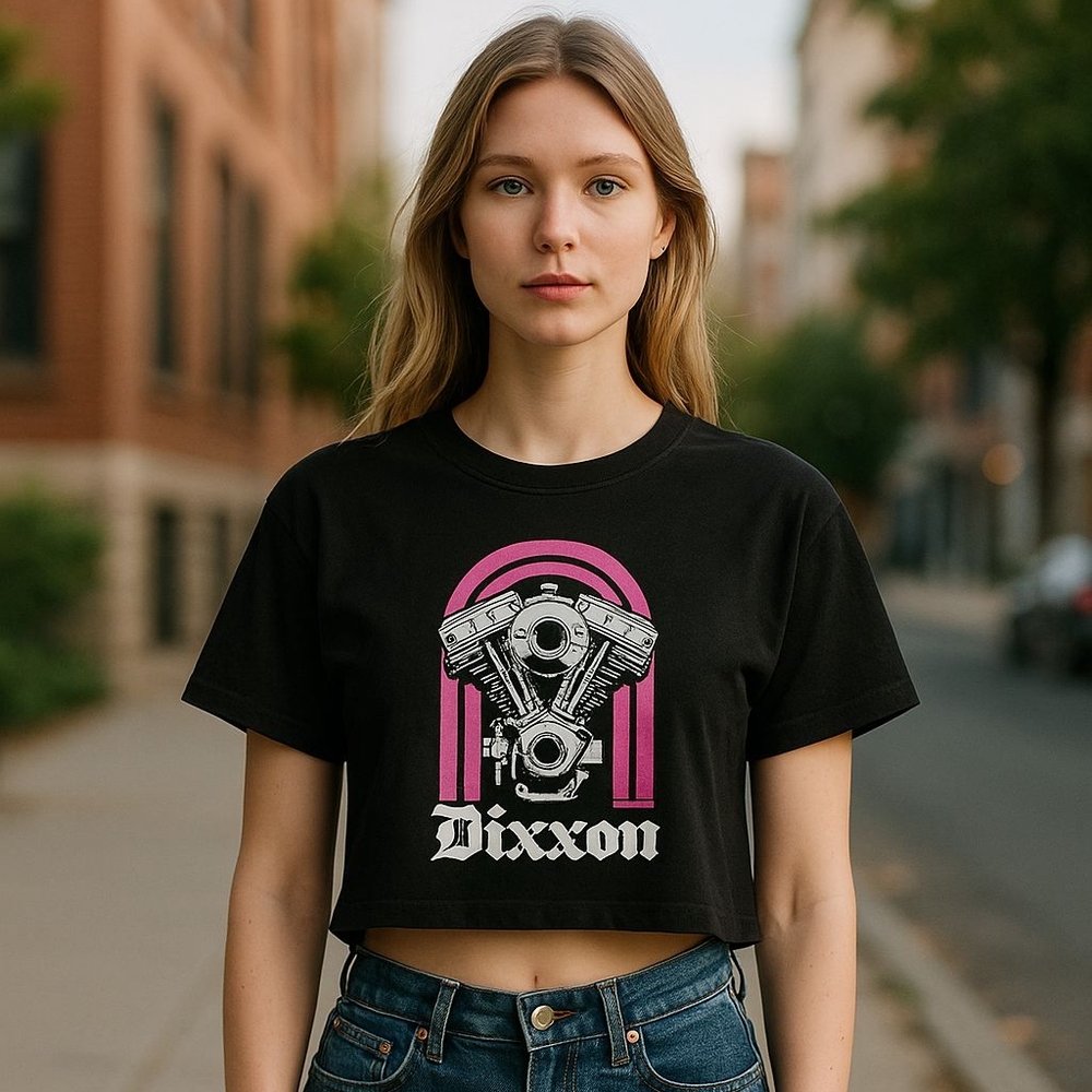 DIXXON Black Crop Top with Pink Engine Graphic